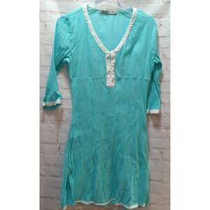 Athleta small cotton crinkle swim beach cover up dress aqua blue green